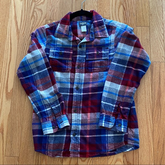 OshKosh B’Gosh Multi-Coloured Plaid Long-sleeved Shirt Size 12 - Picture 1 of 9